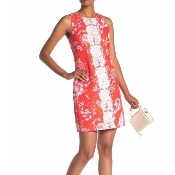 Vince Camuto Women’s Orange Lace Floral Shift Dress Size 4 - Picture 1 of 7